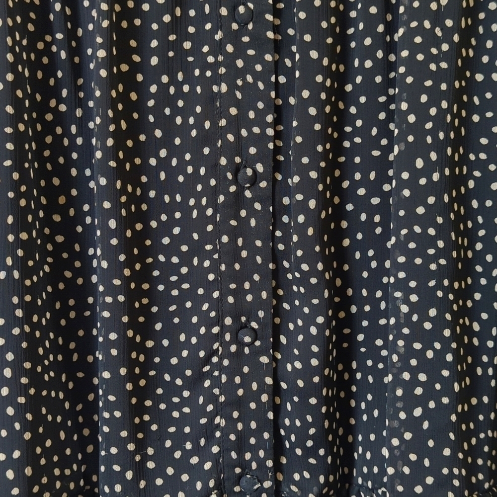Zara Speckled Ruffled Trim V-neck Long Sleeve Button Down Mini Dress Black Small - Picture 6 of 12